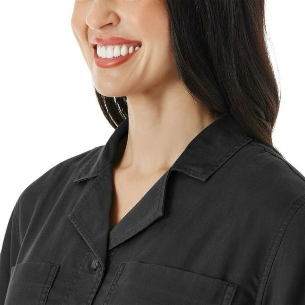 Women Tencel Camp Black Button-Up Shirt Size XL Short Sleeves New - Picture 4 of 7